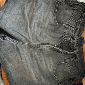 High rise elastic waistband denim shorts